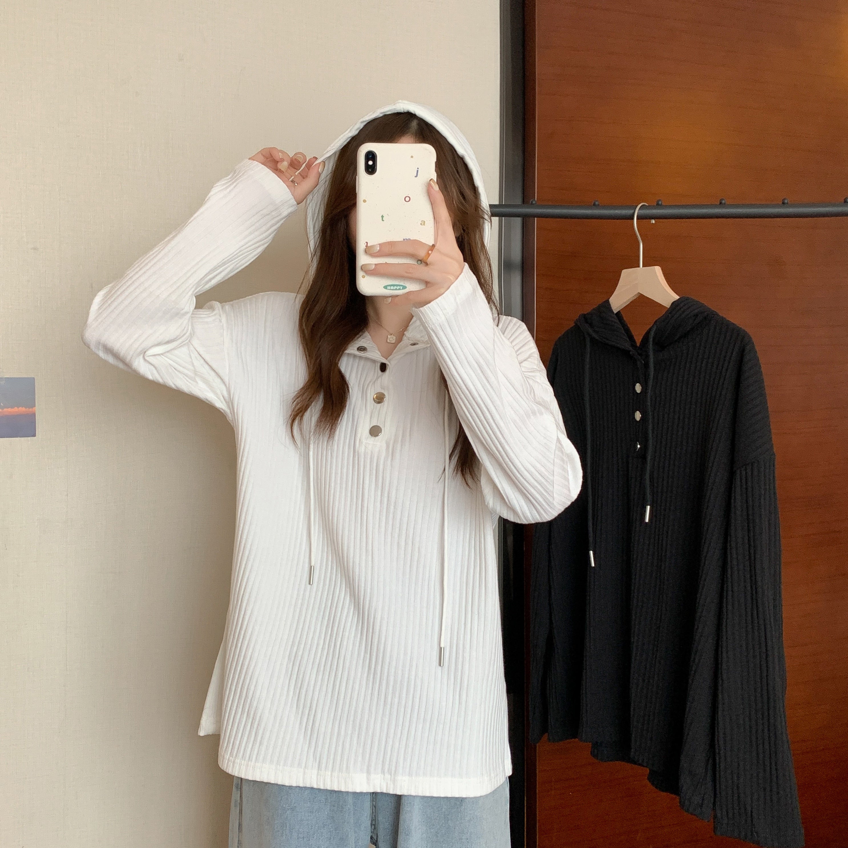 Women Solid Hood Top