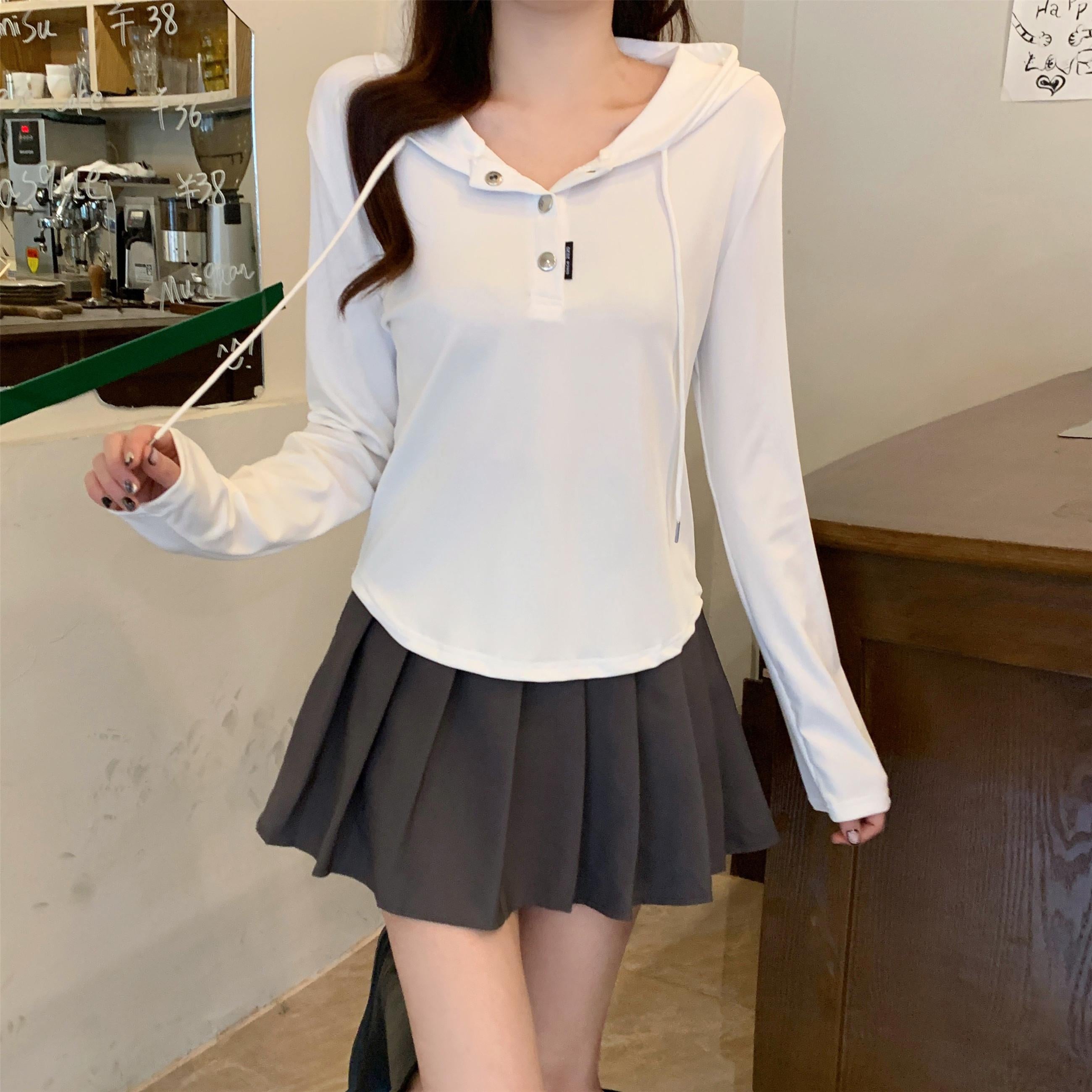 Women Solid Hood Top
