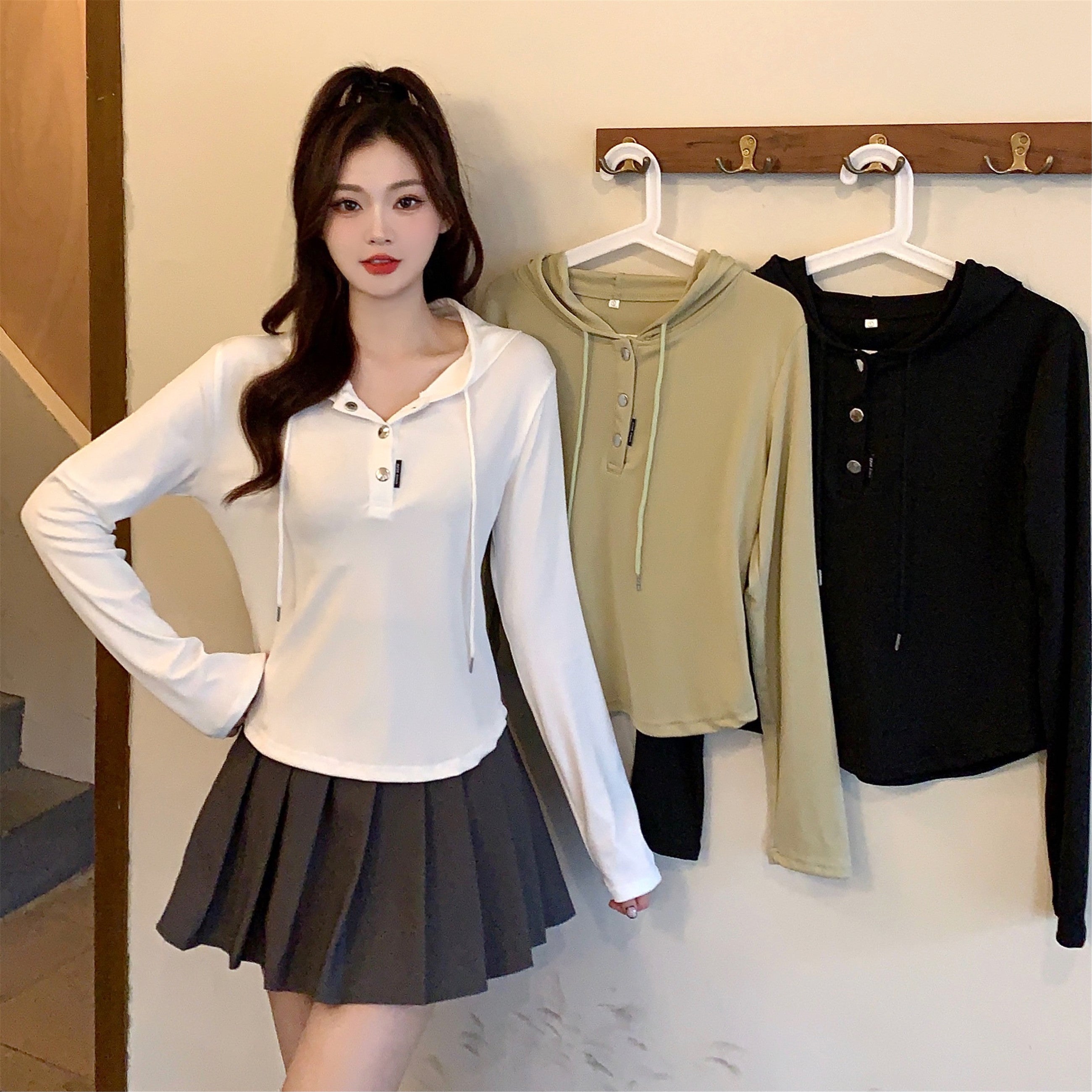 Women Solid Hood Top
