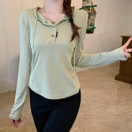 Women Solid Hood Top