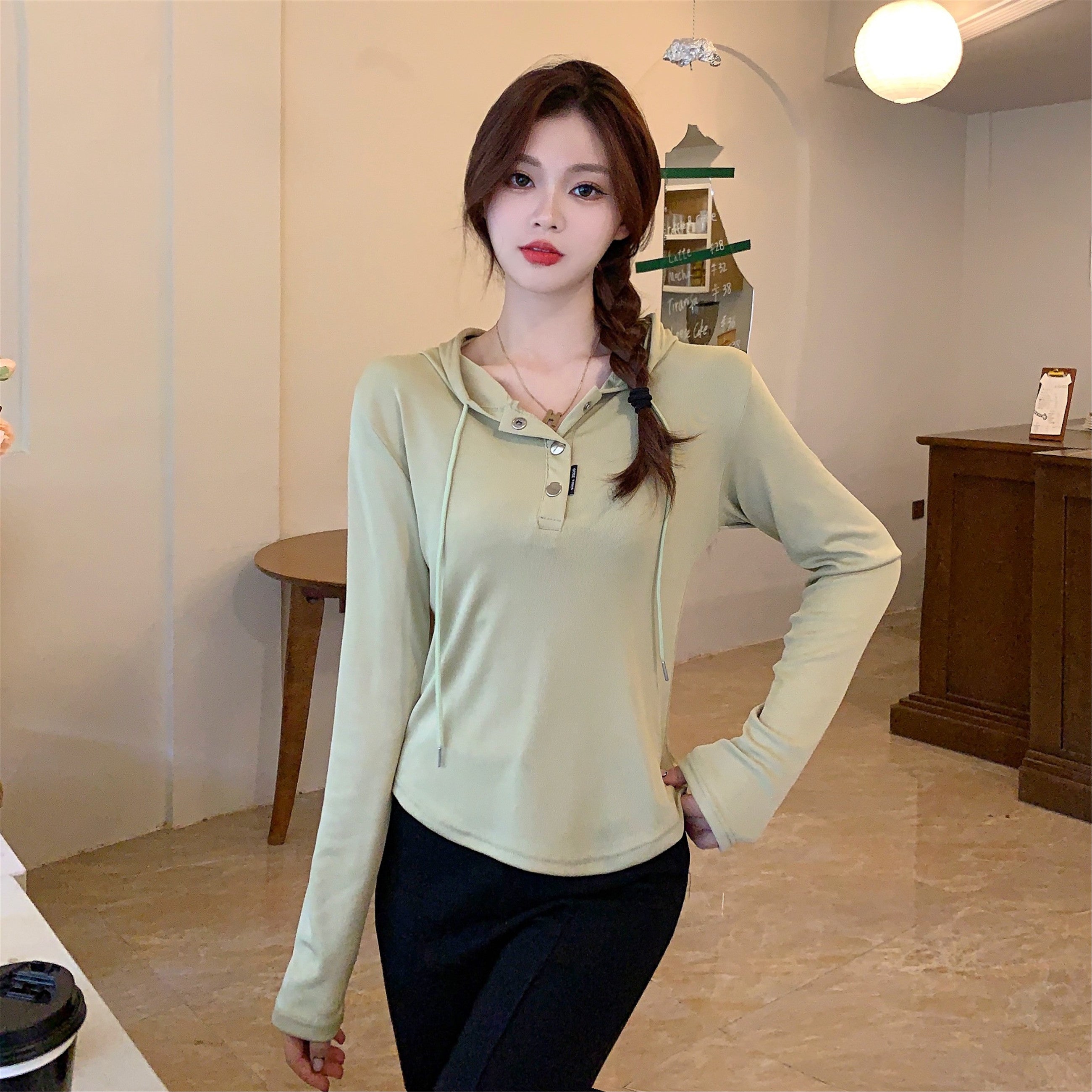 Women Solid Hood Top