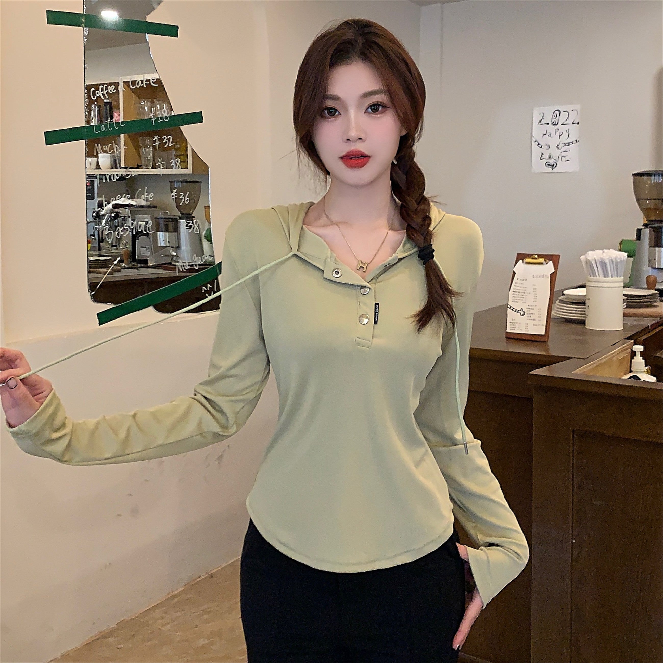 Women Solid Hood Top