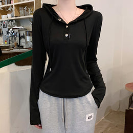 Women Solid Hood Top