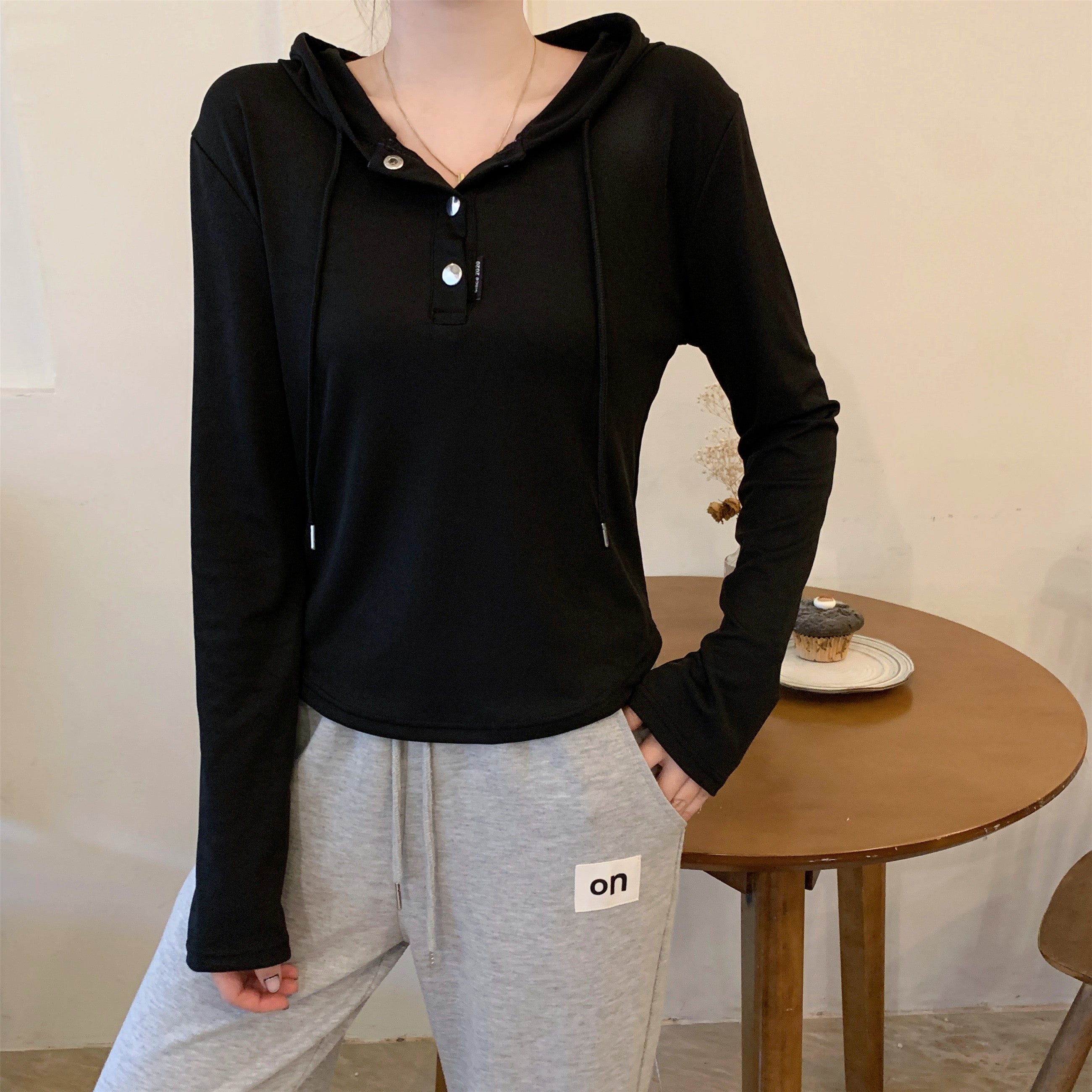 Women Solid Hood Top