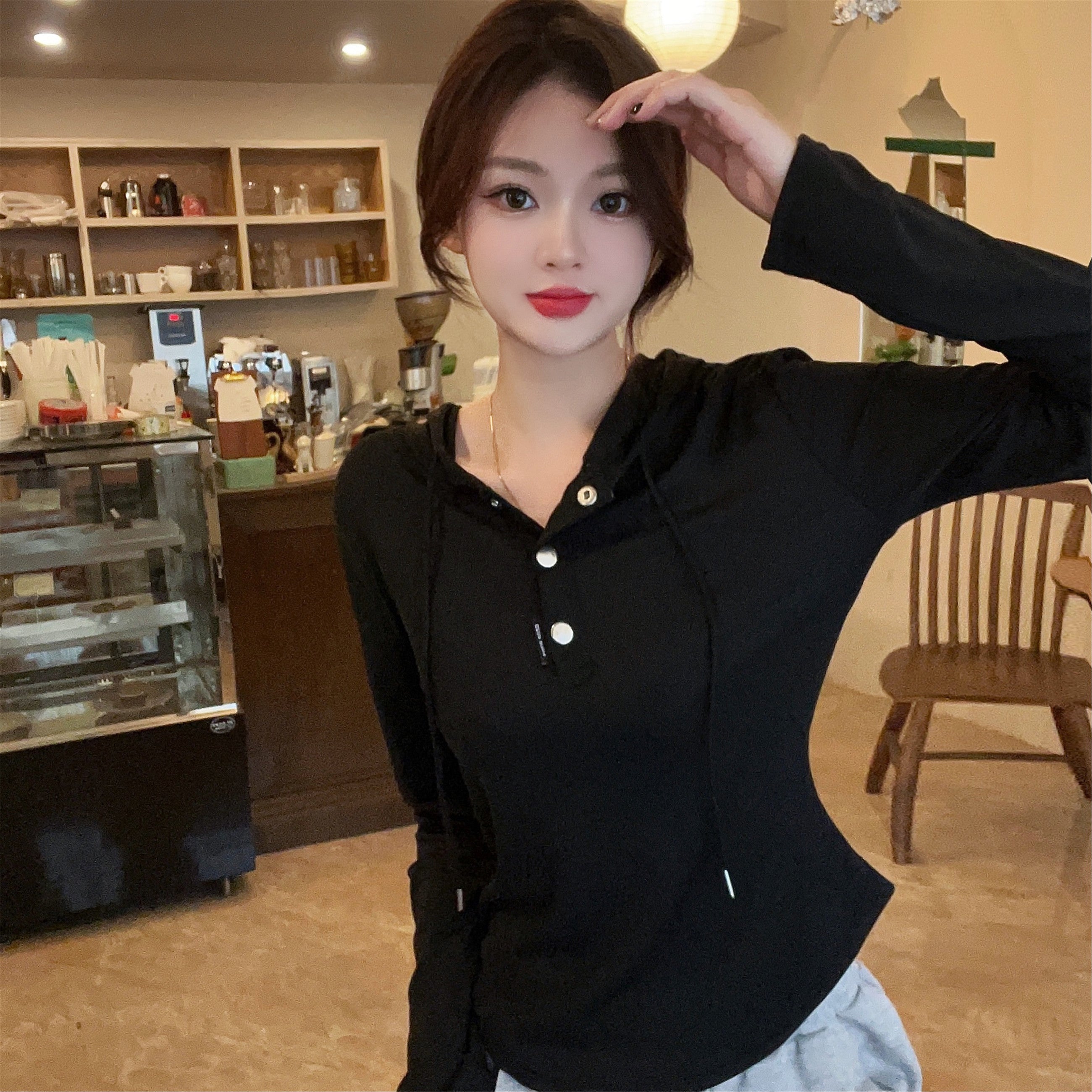 Women Solid Hood Top