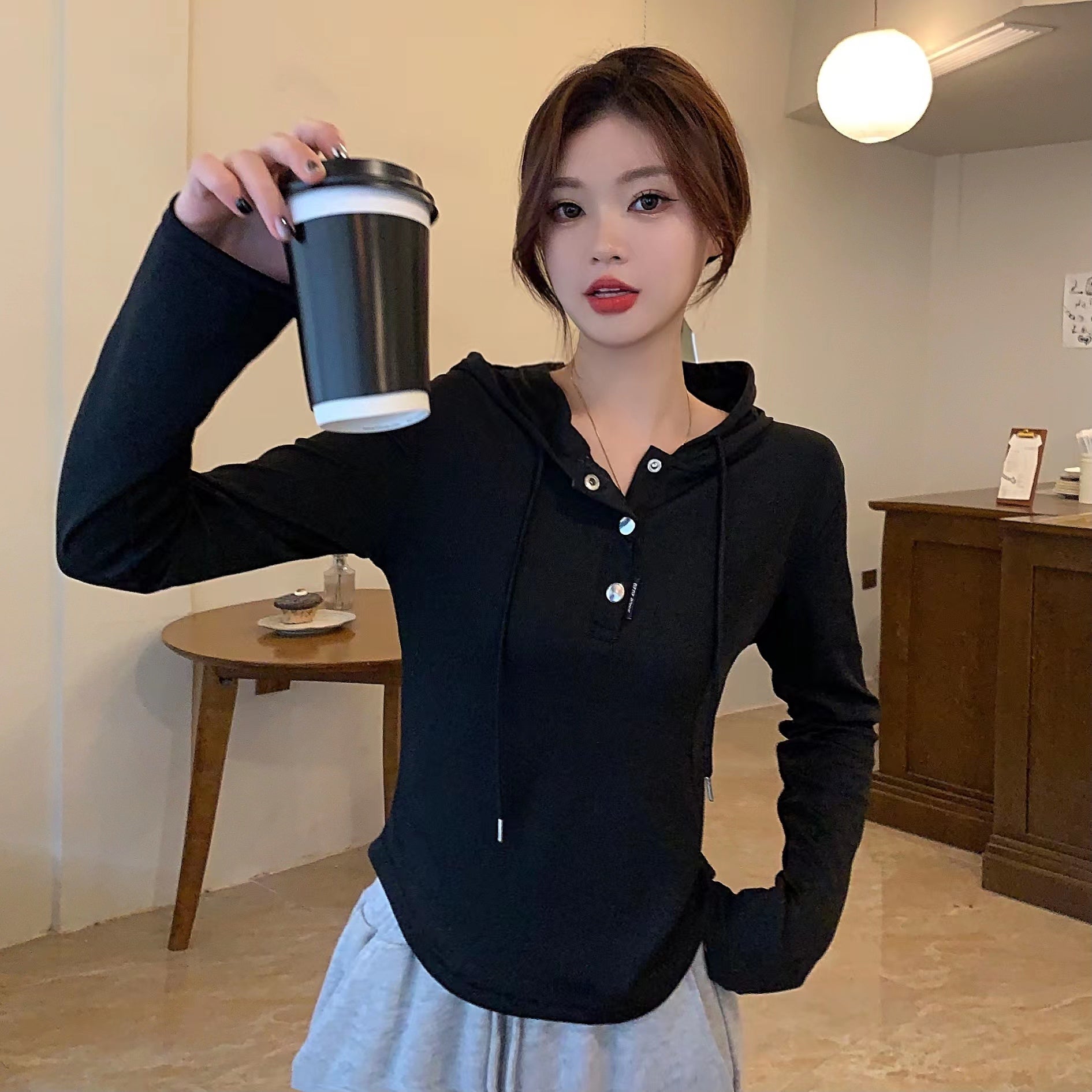 Women Solid Hood Top