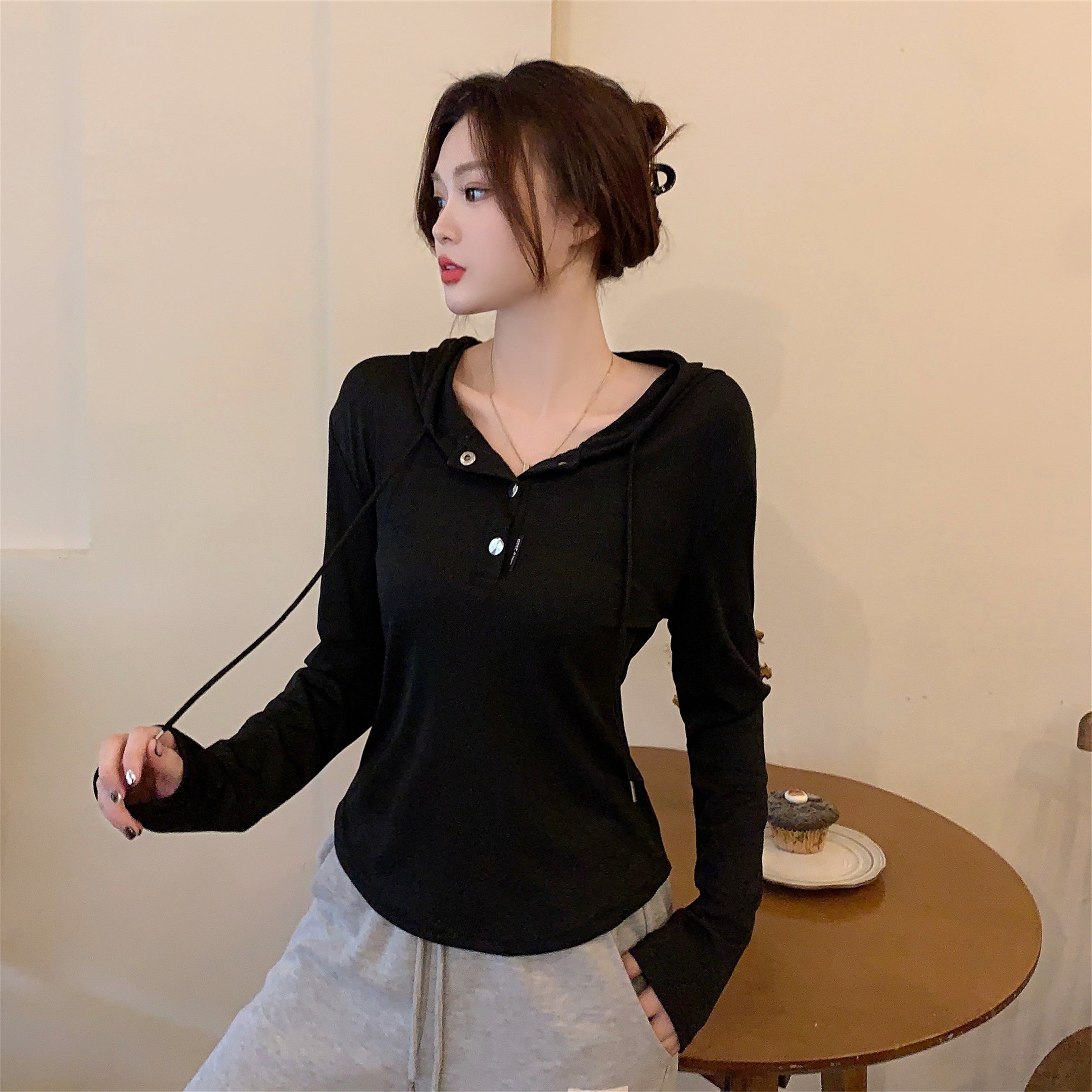 Women Solid Hood Top