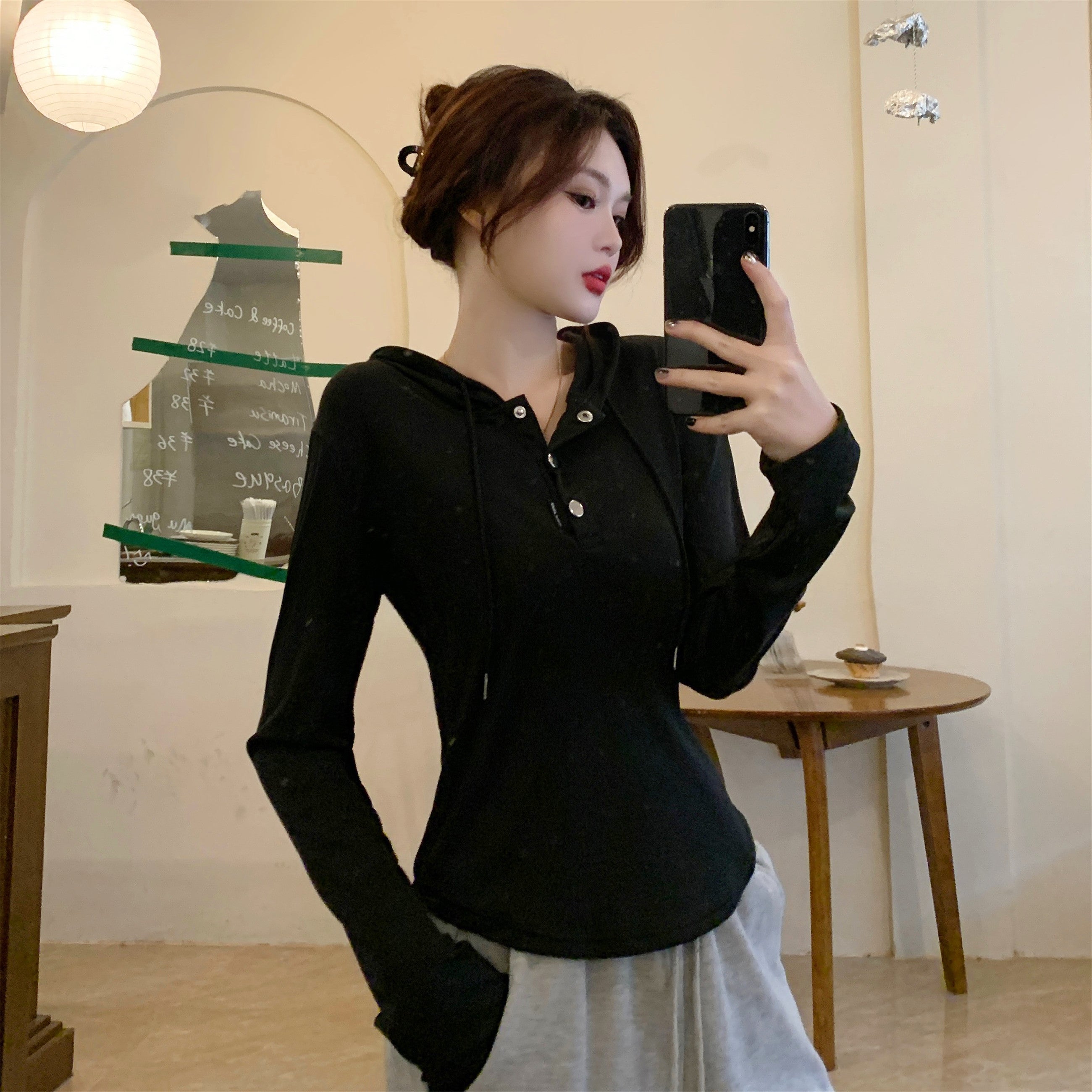 Women Solid Hood Top