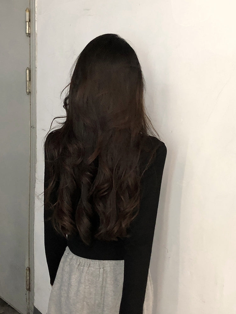 Black Shirt Collar Gathered Shirt Style Top