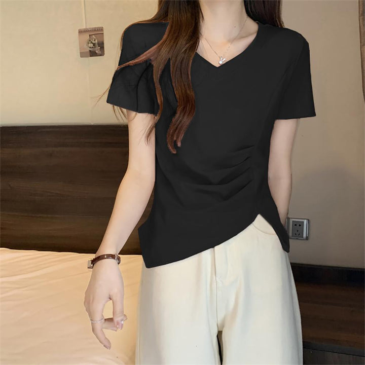 Women V-Neck Ruched Regular Top