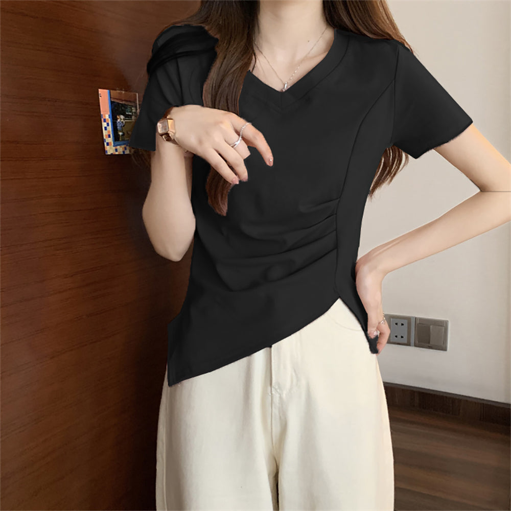 Women V-Neck Ruched Regular Top