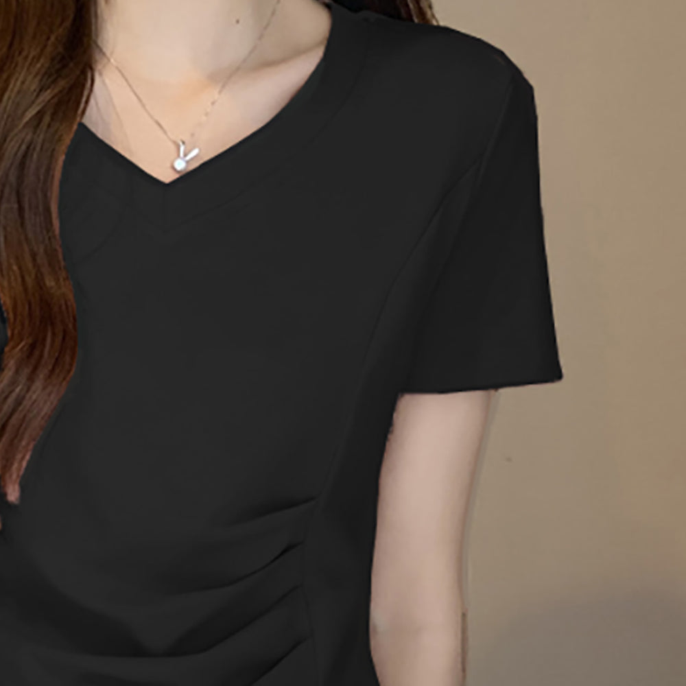 Women V-Neck Ruched Regular Top