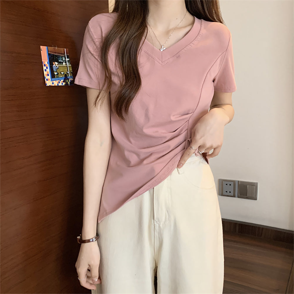 Women V-Neck Short Sleeves Top