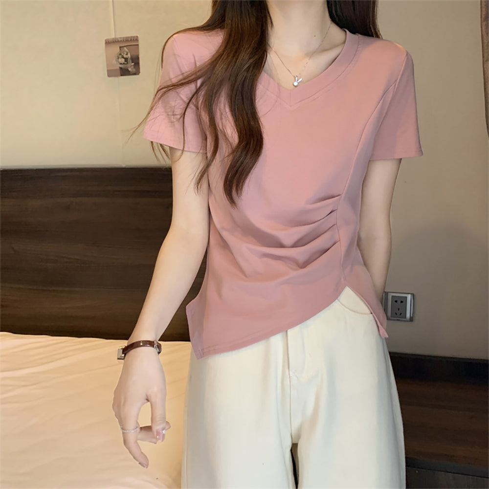 Women V-Neck Short Sleeves Top