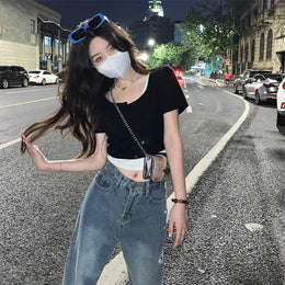 Women Round Neck Fitted Crop Top