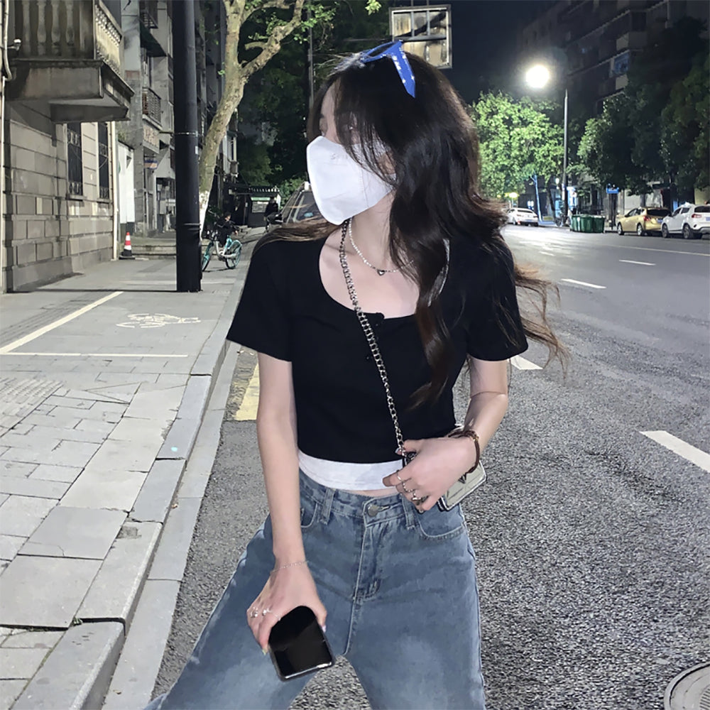 Women Round Neck Fitted Crop Top