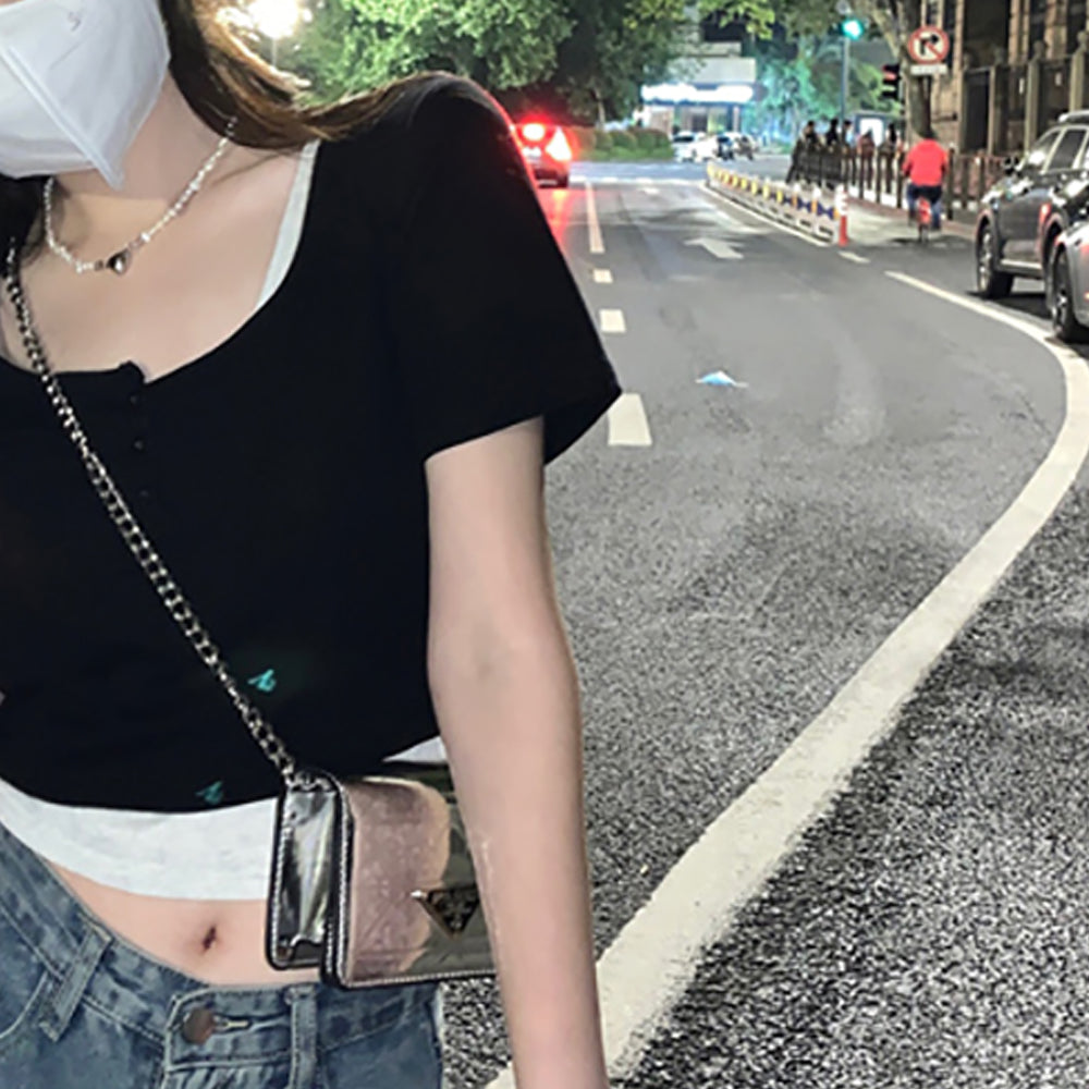 Women Round Neck Fitted Crop Top