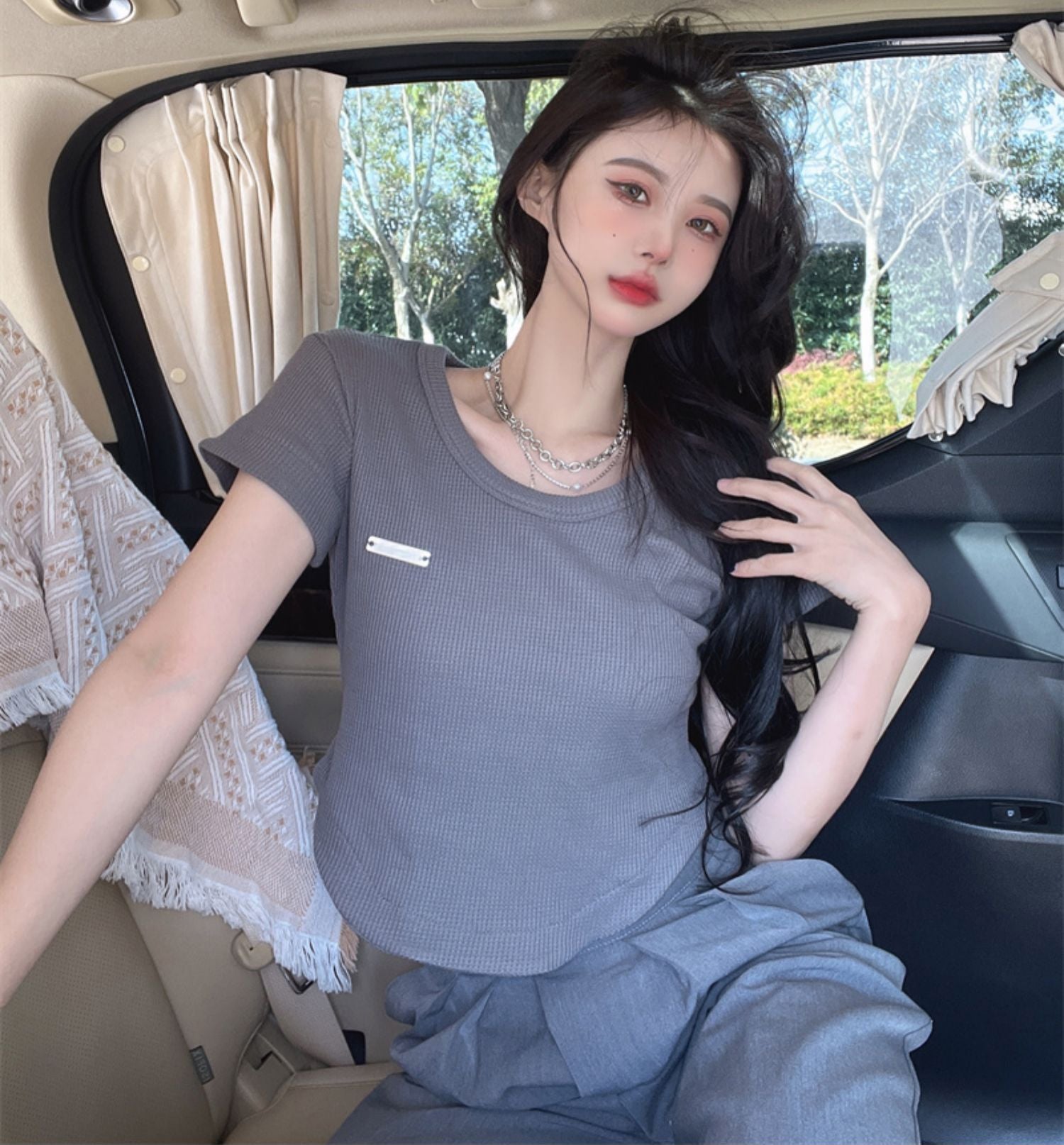 Women Grey Solid Crop Top