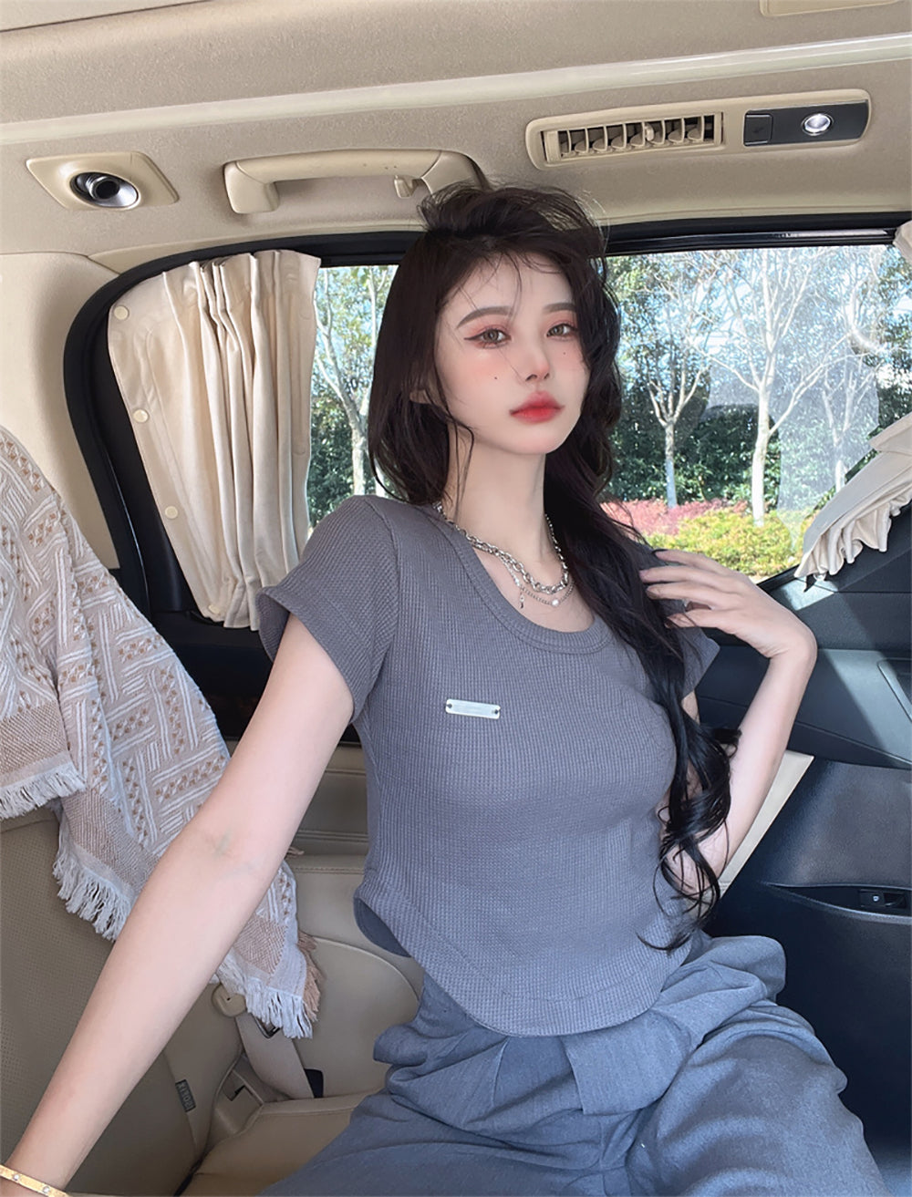 Women Grey Solid Crop Top
