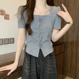 Women Self Design Square Neck Top