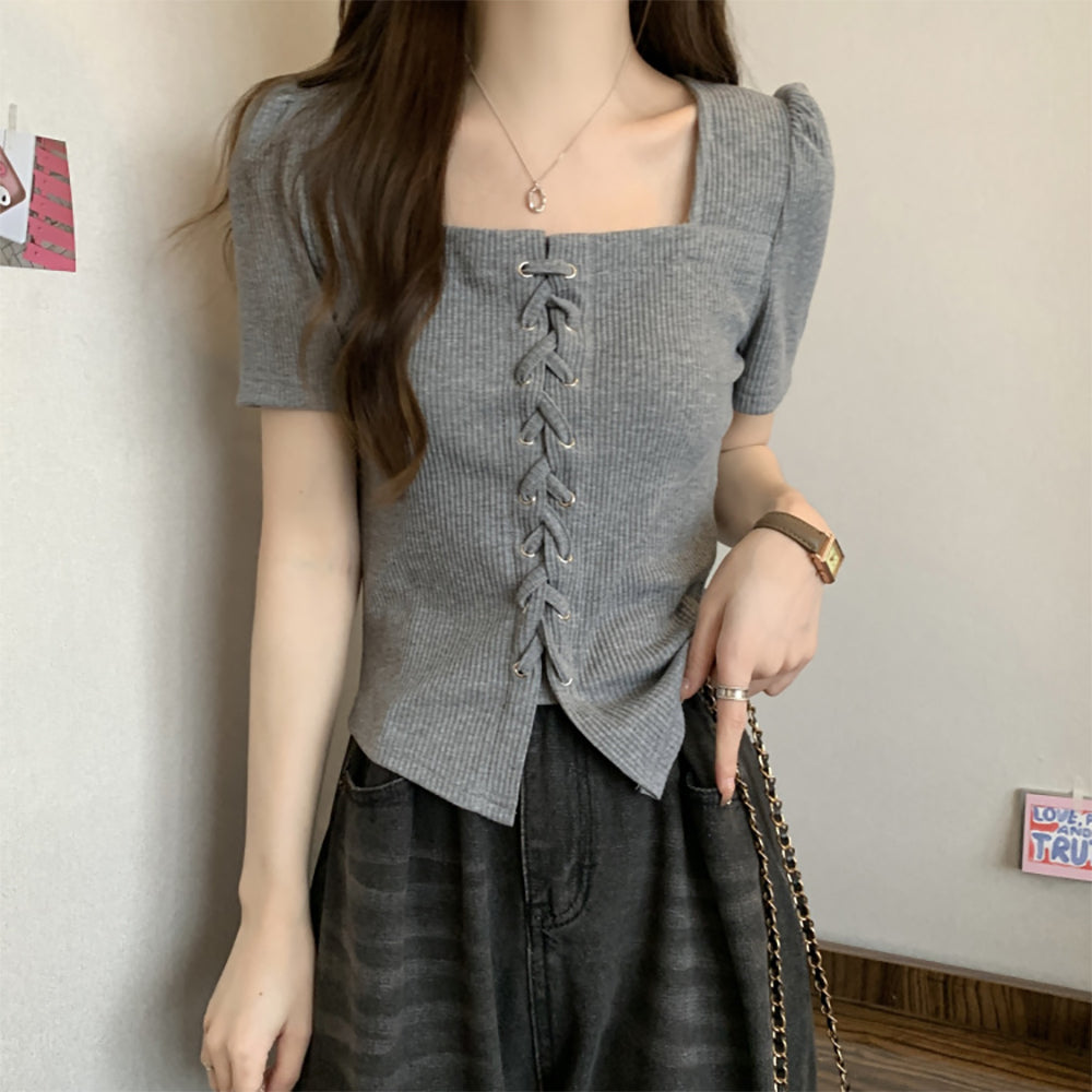 Women Self Design Square Neck Top