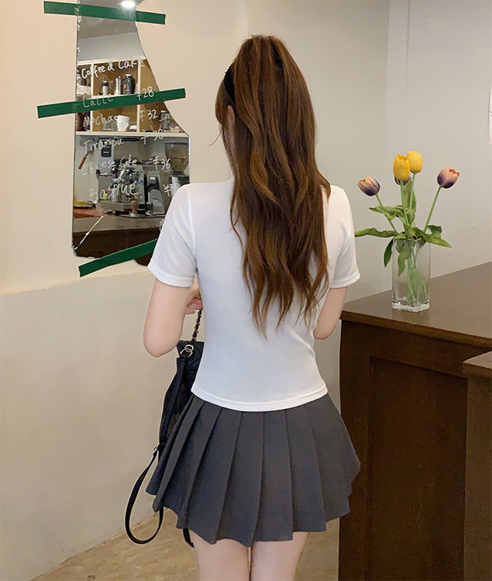 Women Shirt Collar Short Sleeves Shirt Style Top