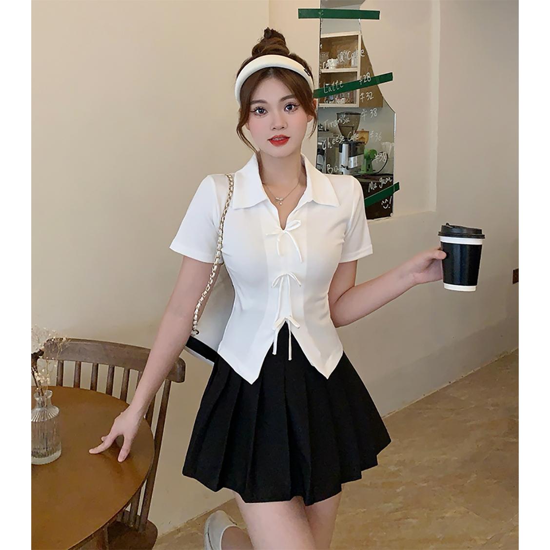 Cotton Shirt Collar Fitted Top