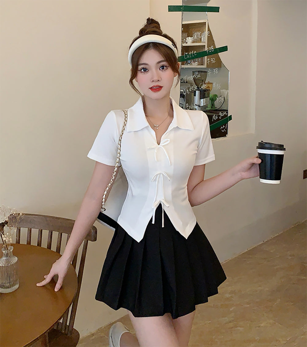 Cotton Shirt Collar Fitted Top