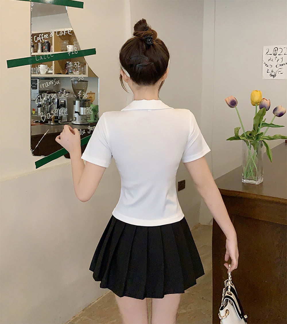 Cotton Shirt Collar Fitted Top