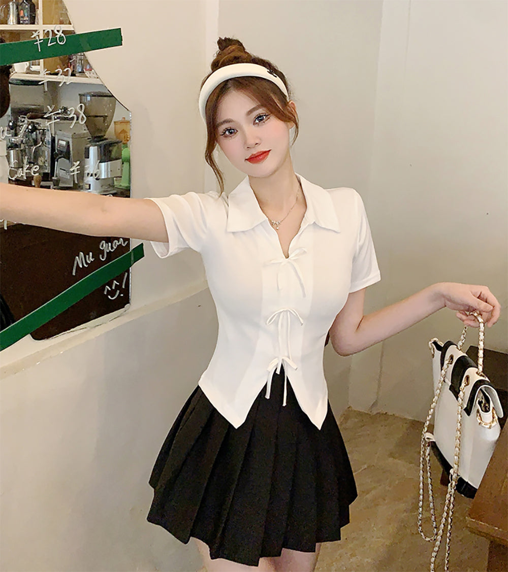 Cotton Shirt Collar Fitted Top