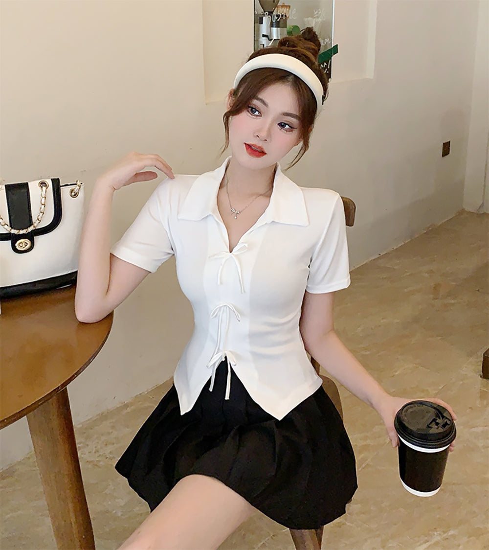 Cotton Shirt Collar Fitted Top