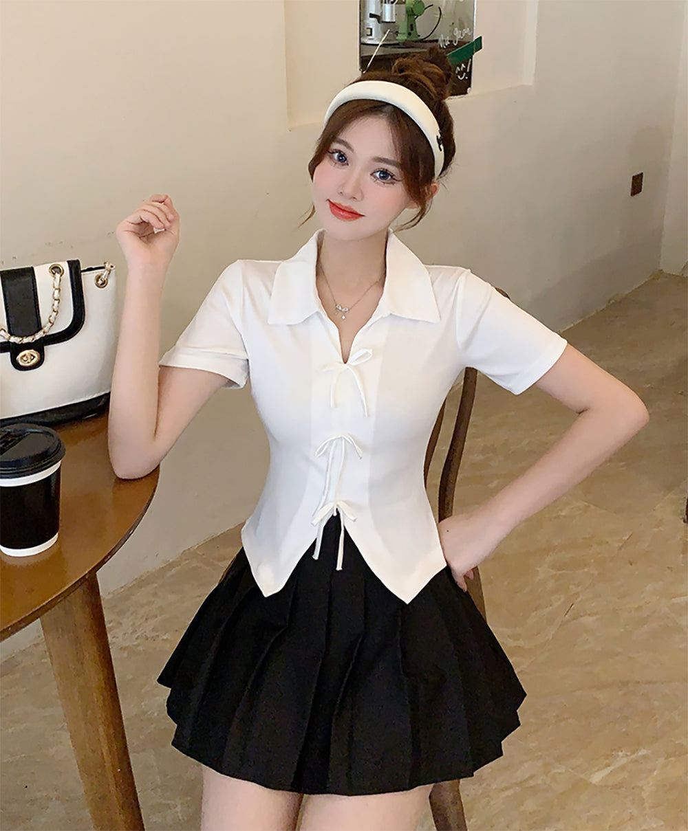 Cotton Shirt Collar Fitted Top