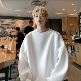 Men Solid Round Neck Cotton Pullover Sweatshirt