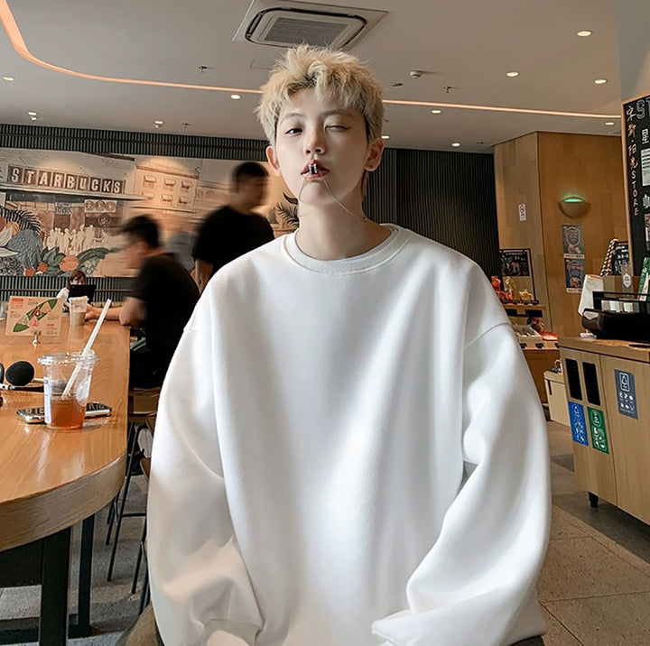 Men Solid Round Neck Cotton Pullover Sweatshirt