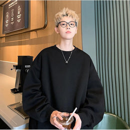 Men Solid Round Neck Cotton Pullover Sweatshirt