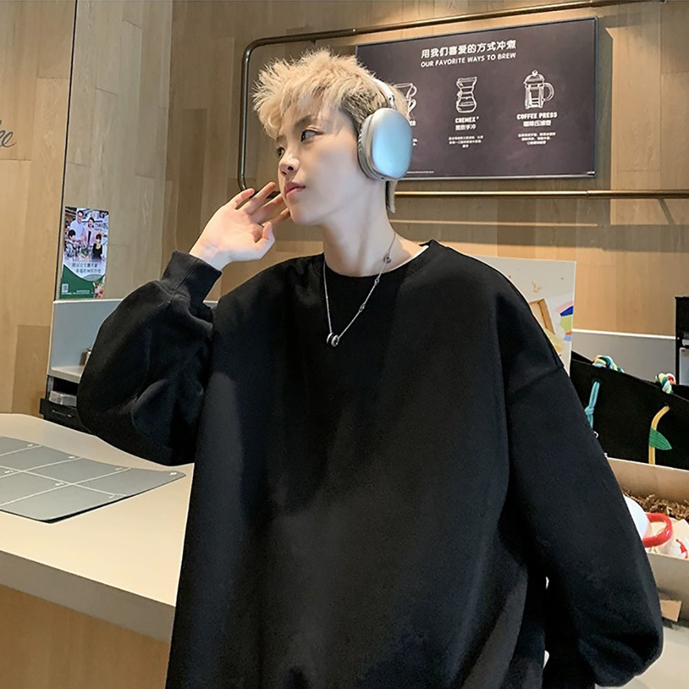 Men Solid Round Neck Cotton Pullover Sweatshirt