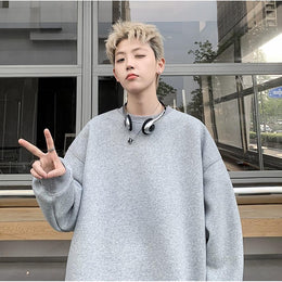 Men Solid Round Neck Cotton Pullover Sweatshirt