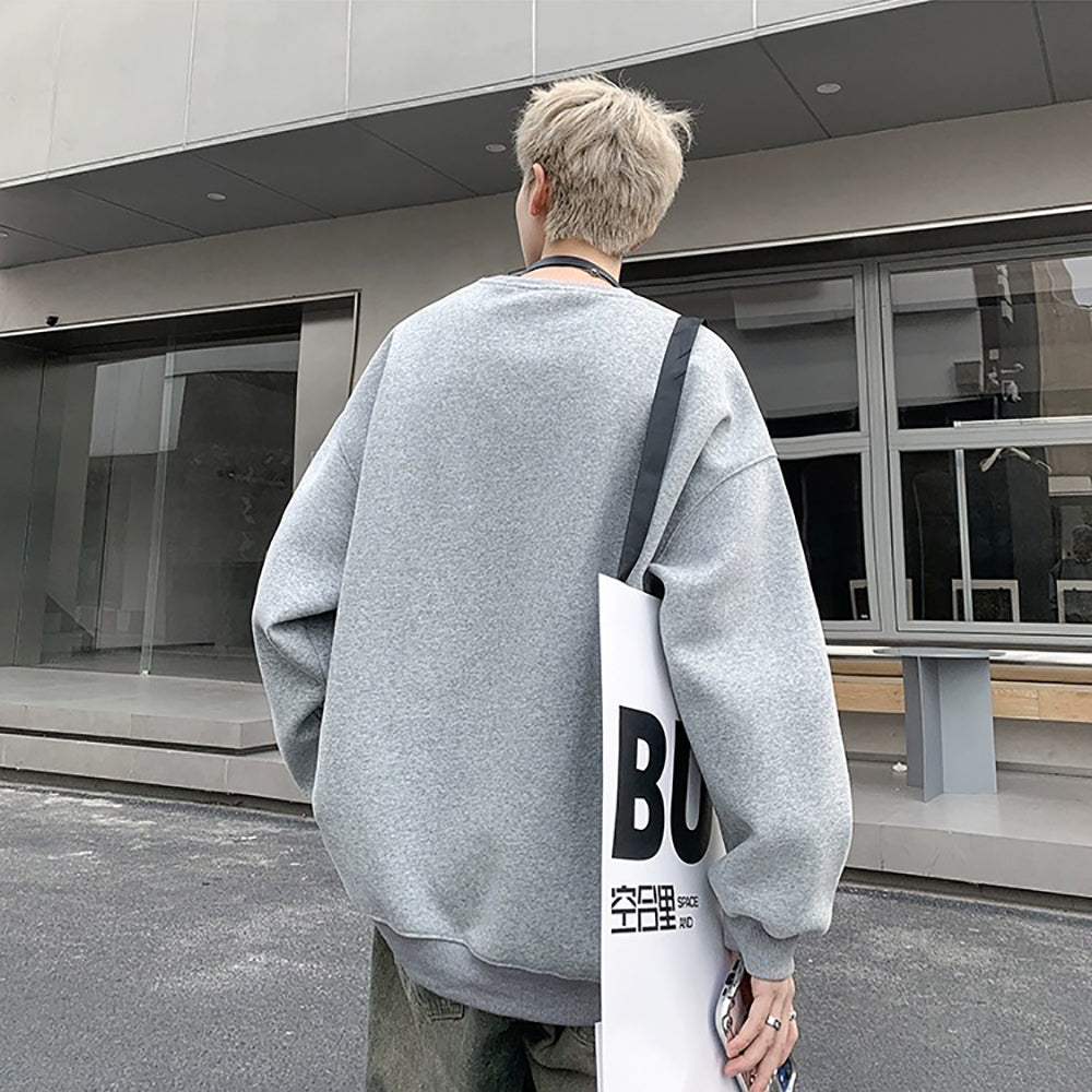 Men Solid Round Neck Cotton Pullover Sweatshirt