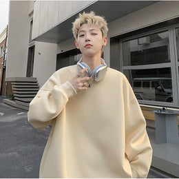 Men Solid Round Neck Cotton Pullover Sweatshirt