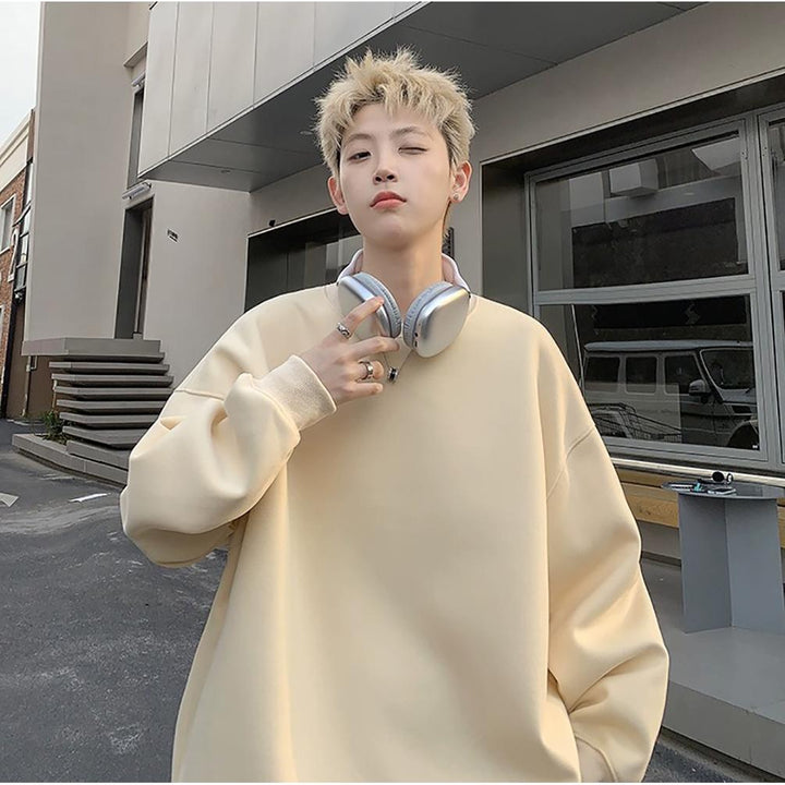 Men Solid Round Neck Cotton Pullover Sweatshirt