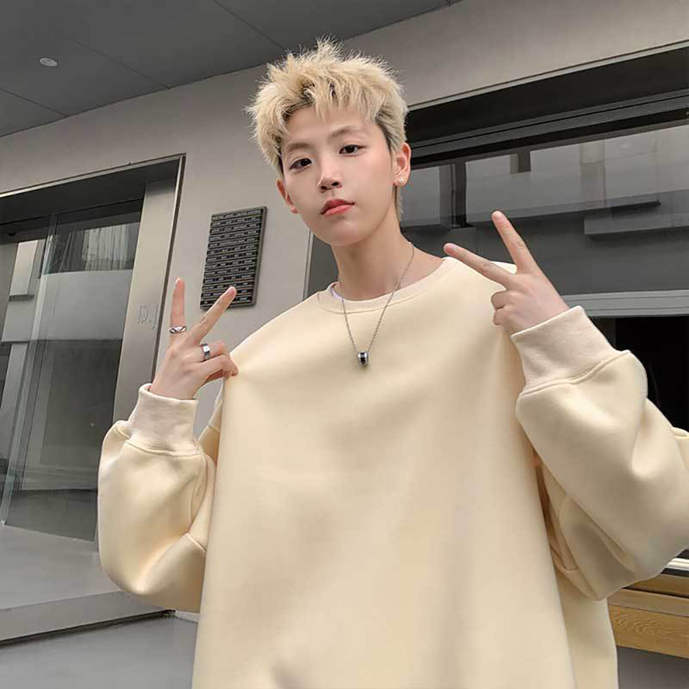 Men Solid Round Neck Cotton Pullover Sweatshirt