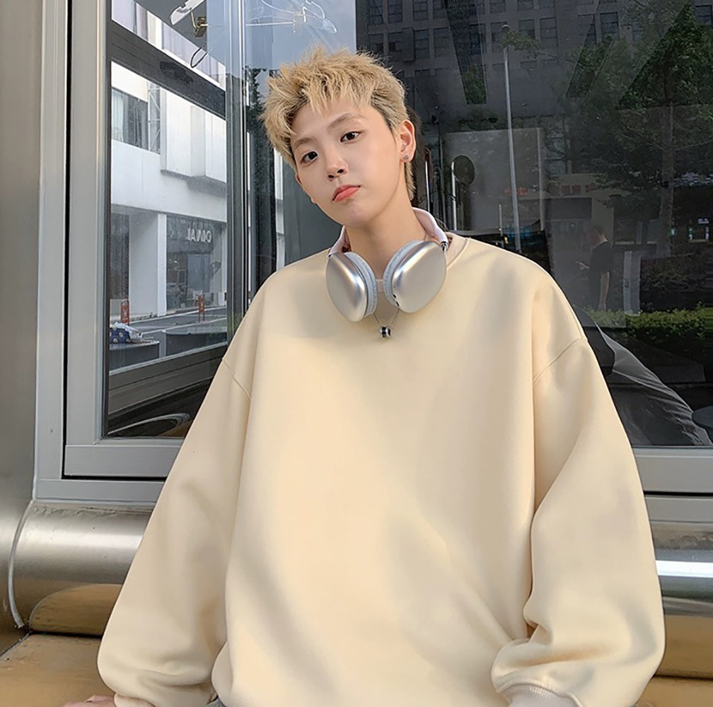 Men Solid Round Neck Cotton Pullover Sweatshirt