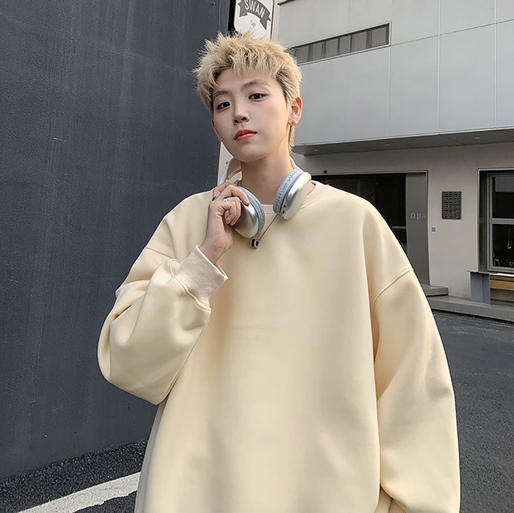 Men Solid Round Neck Cotton Pullover Sweatshirt