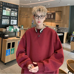 Men Solid Round Neck Cotton Pullover Sweatshirt