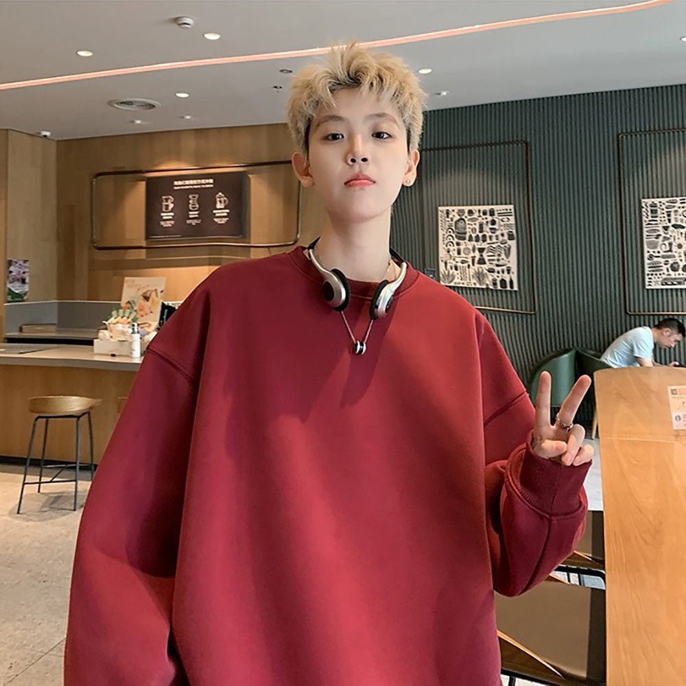 Men Solid Round Neck Cotton Pullover Sweatshirt
