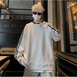 Men Striped Round Neck Oversized T-shirt