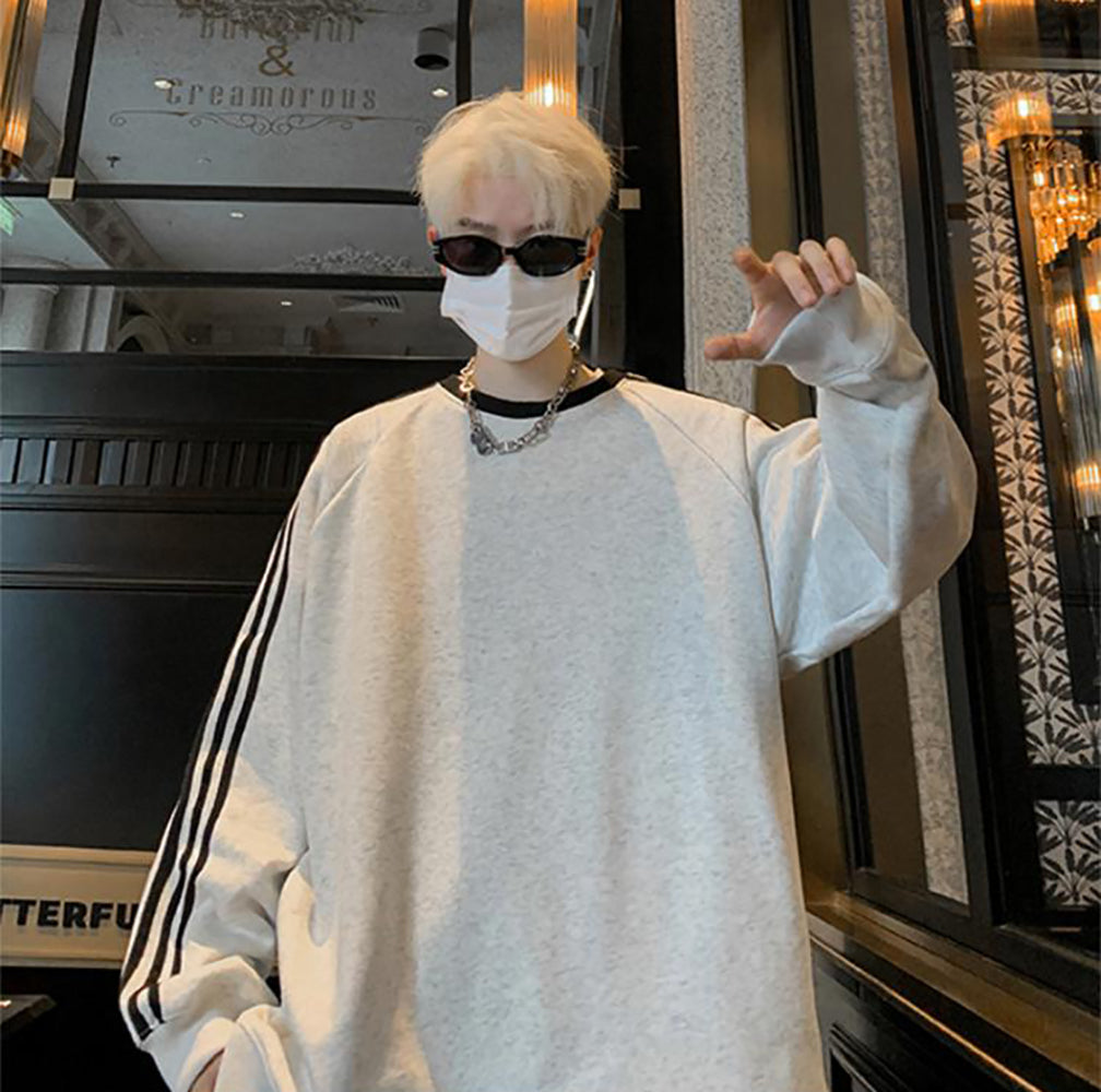 Men Striped Round Neck Oversized T-shirt