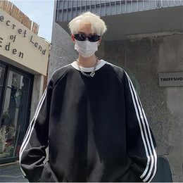 Men Striped Round Neck Oversized T-shirt