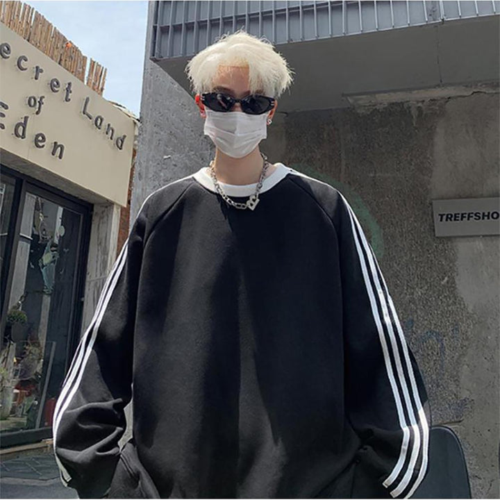 Men Striped Round Neck Oversized T-shirt