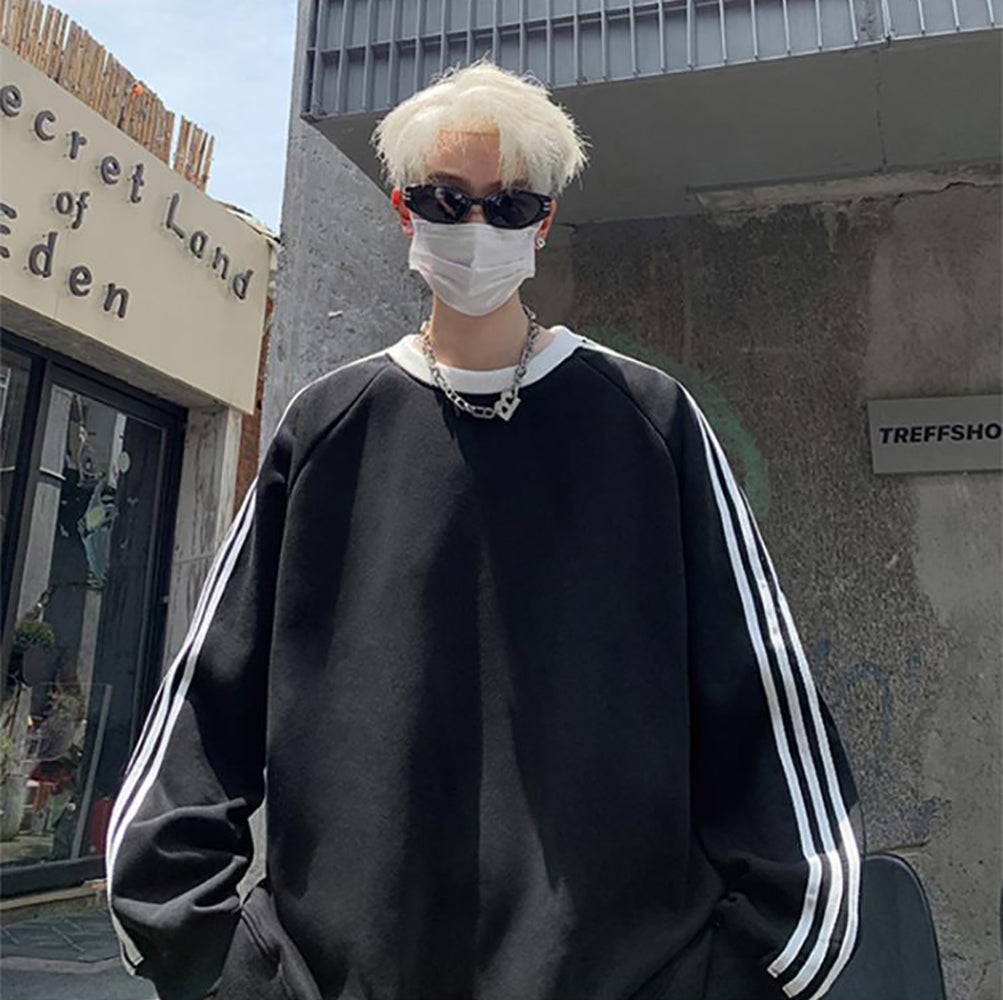Men Striped Round Neck Oversized T-shirt